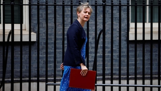 Britain's Home Secretary Yvette Cooper leaves Number 10 Downing Street in London.(AFP)