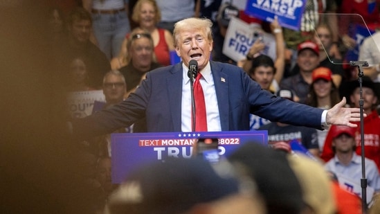 Former US President and Republican presidential candidate Donald Trump speaks during an election campaign rally in Bozeman, Montana, on August 9, 2024. (Photo by Natalie BEHRING / AFP)(AFP)