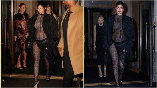 While stepping out in New York during her second pregnancy, Kylie Jenner proved that fashion never has to take a backseat. The beauty mogul wore a sheer lace catsuit custom-designed by LaQuan Smith. She paired it with a black coat, high heels, brown lips, hair tucked in a top bun, &nbsp;and siren eyes.&nbsp;(Instagram)