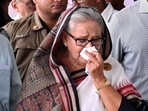 Sheikh Hasina (C) weeps while she visits a metro station in Mirpur vandalized by students during the anti-quota protests. Sheikh Hasina (C) weeps while she visits a metro station in Mirpur vandalized by students during the anti-quota protests.