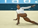 US' Jordan Chiles competes in the artistic gymnastics women's floor exercise final during the Paris 2024 Olympic Games at the Bercy Arena in Paris, on August 5, 2024. (Photo by Lionel BONAVENTURE / AFP)