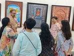 Visitors and artists at the Raj-Drishti art exhibition underway at Lalit Kala Academy Visitors and artists at the Raj-Drishti art exhibition underway at Lalit Kala Academy