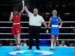 Paris 2024 Olympics - Boxing - Women's 57kg - Final - Roland-Garros Stadium, Paris, France - August 10, 2024. Yu Ting Lin of Taiwan celebrates after defeating Julia Szeremeta of Poland. John Locher/Pool via REUTERS