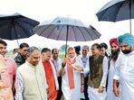 Prime Minister Narendra Modi interacts with farmers and scientists at the India Agricultural Research Institute, Pusa in New Delhi on Sunday. Union minister of agriculture and farmers' welfare Shivraj Singh Chouhan is also present. (HT) Prime Minister Narendra Modi interacts with farmers and scientists at the India Agricultural Research Institute, Pusa in New Delhi on Sunday. Union minister of agriculture and farmers' welfare Shivraj Singh Chouhan is also present. (HT)