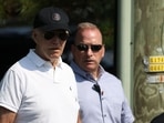 US President Joe Biden (L) departs the beach on August 10, 2024, in Rehoboth Beach, Delaware. US President Joe Biden (L) departs the beach on August 10, 2024, in Rehoboth Beach, Delaware.