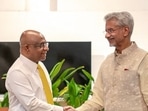 External Affairs Minister S Jaishankar meets Abdulla Shahid, President of Maldivian Democratic Party, in Maldives on Saturday.