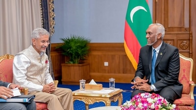 Maldives, Aug 10 (ANI): External Affairs Minister S Jaishankar in a meeting with Maldives President Mohamed Muizzu, in Maldives on Saturday. (ANI Photo) (Moosa Zameer-X) Maldives, Aug 10 (ANI): External Affairs Minister S Jaishankar in a meeting with Maldives President Mohamed Muizzu, in Maldives on Saturday. (ANI Photo) (Moosa Zameer-X)
