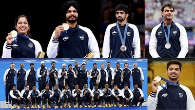 Medal winners for India in the Paris Olympics 2024, Silver- Neeraj Chopra, Bronze- Manu Bhaker, Manu Bhaker & Sarabjot Singh, Swapnil Kusale, Indian hockey team, Aman Sehrawat, on Saturday (Doordarshan Sports- X)