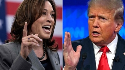 (FILES) (COMBO) This combination of file pictures created on August 3, 2024 shows US Vice President and 2024 Democratic presidential candidate Kamala Harris speaking on March 26, 2024, (AFP) (FILES) (COMBO) This combination of file pictures created on August 3, 2024 shows US Vice President and 2024 Democratic presidential candidate Kamala Harris speaking on March 26, 2024, (AFP)