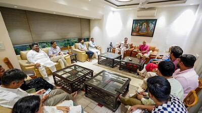Former Delhi deputy chief minister and Aam Aadmi Party (AAP) senior leader Manish Sisodia with party leaders in New Delhi on Sunday. (ANI) Former Delhi deputy chief minister and Aam Aadmi Party (AAP) senior leader Manish Sisodia with party leaders in New Delhi on Sunday. (ANI)