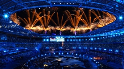 A general view as singer Yseult performs performs during the closing ceremony. (REUTERS)