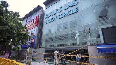 The survey is being carried out by MCD in the wake of the tragic deaths of three civil service aspirants, who drowned after the basement of Rau’s IAS Study Circle got flooded after heavy showers on July 27. (PTI) The survey is being carried out by MCD in the wake of the tragic deaths of three civil service aspirants, who drowned after the basement of Rau’s IAS Study Circle got flooded after heavy showers on July 27. (PTI)
