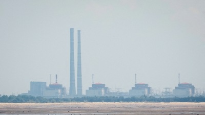 A view shows Zaporizhzhia Nuclear Power Plant from the bank of Kakhovka Reservoir near the town of Nikopol, amid Russia's attack on Ukraine, in Dnipropetrovsk region, Ukraine June 16, 2023. (Reuters)