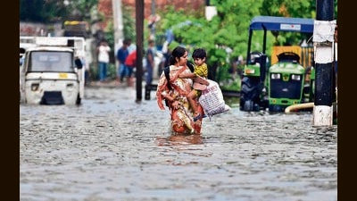 Water logging at Sandhu Nagar after heavy rain in Ludhiana. (Manish/HT) Water logging at Sandhu Nagar after heavy rain in Ludhiana. (Manish/HT)