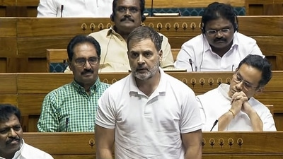 Leader of Opposition in Lok Sabha Rahul Gandhi during the Monsoon Session of Parliament, in New Delhi on Wednesday. (SansadTV) Leader of Opposition in Lok Sabha Rahul Gandhi during the Monsoon Session of Parliament, in New Delhi on Wednesday. (SansadTV)