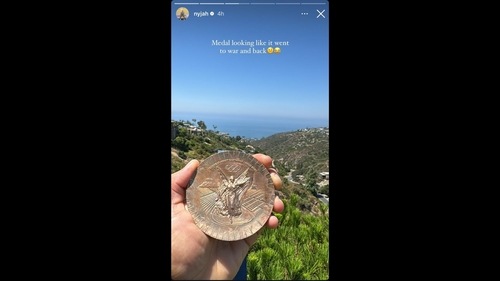 Huston revealed the degraded condition of his Olympic bronze medal on his Instagram Story. (Instagram/@nyjah) Huston revealed the degraded condition of his Olympic bronze medal on his Instagram Story. (Instagram/@nyjah)