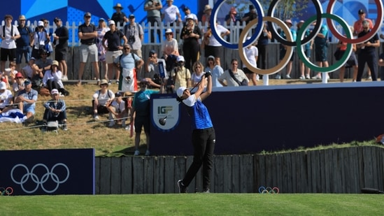 India's Aditi Ashok competes in Paris.(AFP)