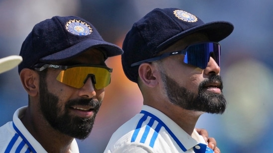 India's Mohammed Siraj, right, with Jasprit Bumrah during Test series against England earlier this year(AP)