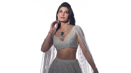 Jacqueline Fernandez walked the ramp at an event in April 2024 wearing a beautiful silver lehenga. She wrote in her caption, “@rb_diamond @itsrehanshrestha thank you for making my first visit to Nepal so special! Congratulations for a spectacular show and 27 years of stunning craftsmanship.”