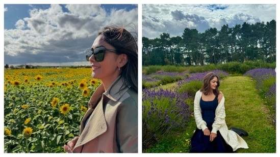 Mrunal Thakur enjoyed and relaxed by the fields of flowers in Scotland. (Instagram/@mrunalthakur)