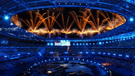 A general view as singer Yseult performs performs during the closing ceremony.(REUTERS)