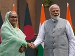 Prime Minister Narendra Modi, right, shakes hand with former Bangladeshi counterpart Sheikh Hasina before their delegation level meeting in New Delhi on June 22. (AP/File Photo) Prime Minister Narendra Modi, right, shakes hand with former Bangladeshi counterpart Sheikh Hasina before their delegation level meeting in New Delhi on June 22. (AP/File Photo)
