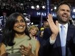 Republican vice-presidential candidate Senator JD Vance, R-Ohio, and his wife Usha Chilukuri Vance arrive on the floor during the first day of the 2024 Republican National Convention at the Fiserv Forum, on Monday. (AP) Republican vice-presidential candidate Senator JD Vance, R-Ohio, and his wife Usha Chilukuri Vance arrive on the floor during the first day of the 2024 Republican National Convention at the Fiserv Forum, on Monday. (AP)