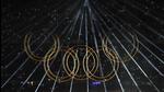 Lights illuminate the Olympic rings during a performance at the closing ceremony of the Paris Olympics. (PTI) Lights illuminate the Olympic rings during a performance at the closing ceremony of the Paris Olympics. (PTI)