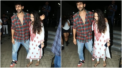 Kartik Aaryan is effortlessly blending casual with cool in his latest outing with his sister. He was spotted rocking an oversized open-buttoned shirt featuring bold green and red checks, giving off a relaxed yet stylish vibe. Pairing his look with trendy colour-block sneakers and a rugged bearded look, Kartik proves once again that he’s got the casual street style game on lock. (HT photo/VarinderChawla)