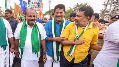 Union Minister and JD(S) leader H.D. Kumaraswamy in Mandya district. (PTI) Union Minister and JD(S) leader H.D. Kumaraswamy in Mandya district. (PTI)