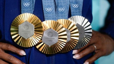 FILE - USA medal tally at the Paris Olympics 2024. (AP Photo/Charlie Riedel, File) (AP)