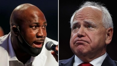 George Floyd's brother, Philonise Floyd (L) endorses Tim Walz (R) (Reuters, photo by JUSTIN SULLIVAN / GETTY IMAGES NORTH AMERICA / Getty Images via AFP)