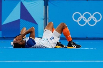 Hardik in the seconds after the semi-final against Germany. (REUTERS)