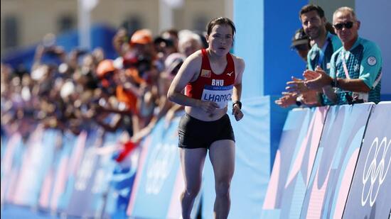 Kinzang Lhamo of Bhutan in action during the marathon at Paris Olympics. (REUTERS)