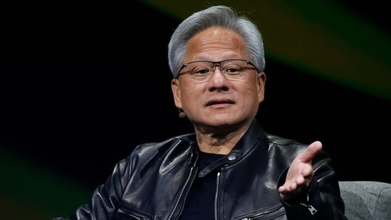 Jensen Huang, CEO of Nvidia, speaks at SIGGRAPH 2024, the leading conference for computer graphics and interactive technologies, at the Colorado Convention Center in Denver. (AP)