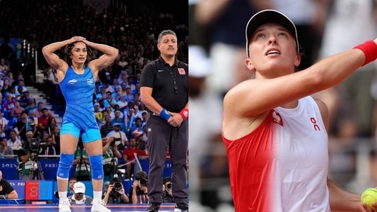 滨苍诲颈补’蝉 Vinesh Phogat (left) defeated Japan’s Yui Susaki, the reigning Olympic champion from Tokyo 2020