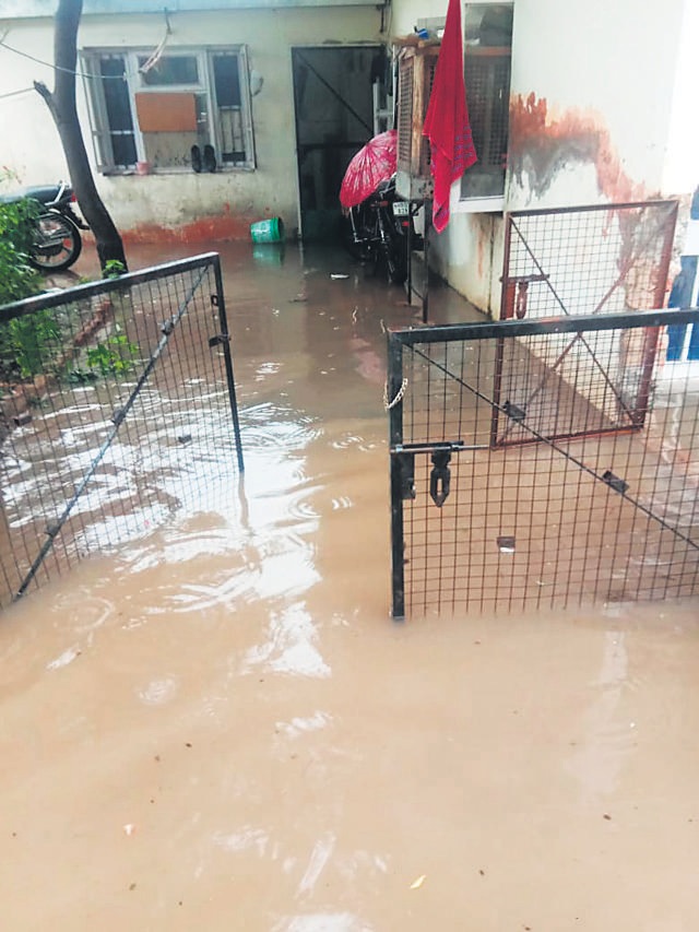 The 158.5 mm rain on Sunday poured misery for residents of low-lying areas in Mohali as rainwater mixed with sewage entered their homes. (HT Photo) The 158.5 mm rain on Sunday poured misery for residents of low-lying areas in Mohali as rainwater mixed with sewage entered their homes. (HT Photo)