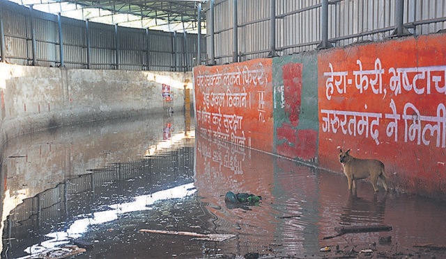 The railway underpass in Sector 19 had to be closed for traffic after Sunday’s showers left it flooded. (Sant Arora/HT) The railway underpass in Sector 19 had to be closed for traffic after Sunday’s showers left it flooded. (Sant Arora/HT)