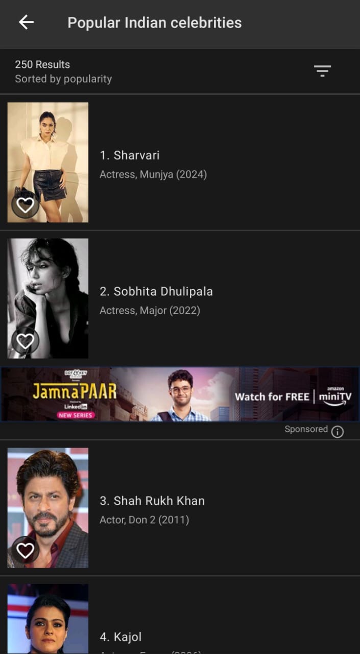 Sobhita Dhulipala is at #2 on the IMDb list of Popular Indian Celebrities this week.