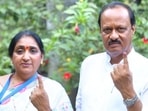 Ajit Pawar with his wife and NCP Baramati candidate Sunetra Pawar. Ajit Pawar with his wife and NCP Baramati candidate Sunetra Pawar.