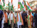Union Home Minister and Minister of Cooperation Amit Shah takes part in a 'Har Ghar Tiranga Yatra' campaign rally, in Ahmedabad, 
