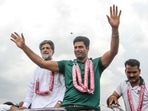 Arshad Nadeem gets new car with Olympic record 92.97m number plate(AFP) Arshad Nadeem gets new car with Olympic record 92.97m number plate(AFP)
