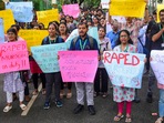 Resident doctors protest against the sexual assault and killing of a postgraduate trainee doctor in Kolkata. (PTI)