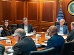 US president Joe Biden (C) in a meeting with his national security team in Washington, DC, after Iran launched a drone and missile attack on Israel. US president Joe Biden (C) in a meeting with his national security team in Washington, DC, after Iran launched a drone and missile attack on Israel.