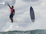 It's one of the most widely used images from the Games: Brazilian surfer Gabriel Medina seemingly levitating above the waves, finger to the sky, surfboard vertically behind him. The shot was taken at Teahupo'o in French Polynesia on July 29 by Jér?me Brouillet from a boat in a nearby channel.The deeper, calmer area of water is away from the bigger waves, blocking any clear view of the surfing action and Brouillet said he was 