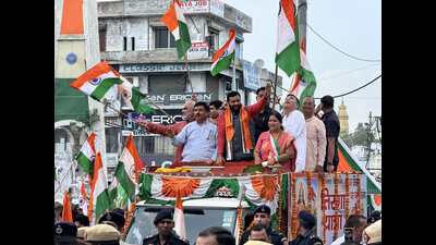 Chief minister Nayab Singh Saini during Tiranga Yatra in Karnal on Tuesday. (HT Photo) Chief minister Nayab Singh Saini during Tiranga Yatra in Karnal on Tuesday. (HT Photo)