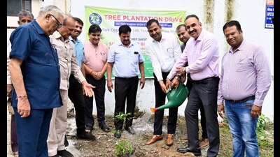 MC Chief and industrialists launch plantation drive in phase IV-A of Focal Point in Ludhiana on Tuesday. (HT Photo)