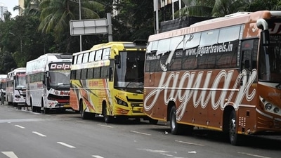 Mumbai, India - Aug 012, 2024: General view of private tourist buses parked near Sanjay Gandhi National Park at Borivali in Mumbai, India.012, 2024. (Photo by Raju Shinde/ Hindustan Times) (Hindustan Times) Mumbai, India - Aug 012, 2024: General view of private tourist buses parked near Sanjay Gandhi National Park at Borivali in Mumbai, India.012, 2024. (Photo by Raju Shinde/ Hindustan Times) (Hindustan Times)