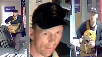 Images of the suspect in Trump's campaign office break-in from the surveillance camera released by the Loudoun County Sheriff's Office. (@LoudounSheriff/X)