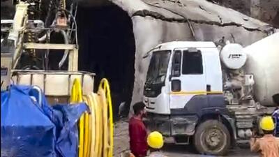 The under-construction tunnel that collapsed following heavy rainfall at Sanjauli, in Shimla. (PTI) The under-construction tunnel that collapsed following heavy rainfall at Sanjauli, in Shimla. (PTI)